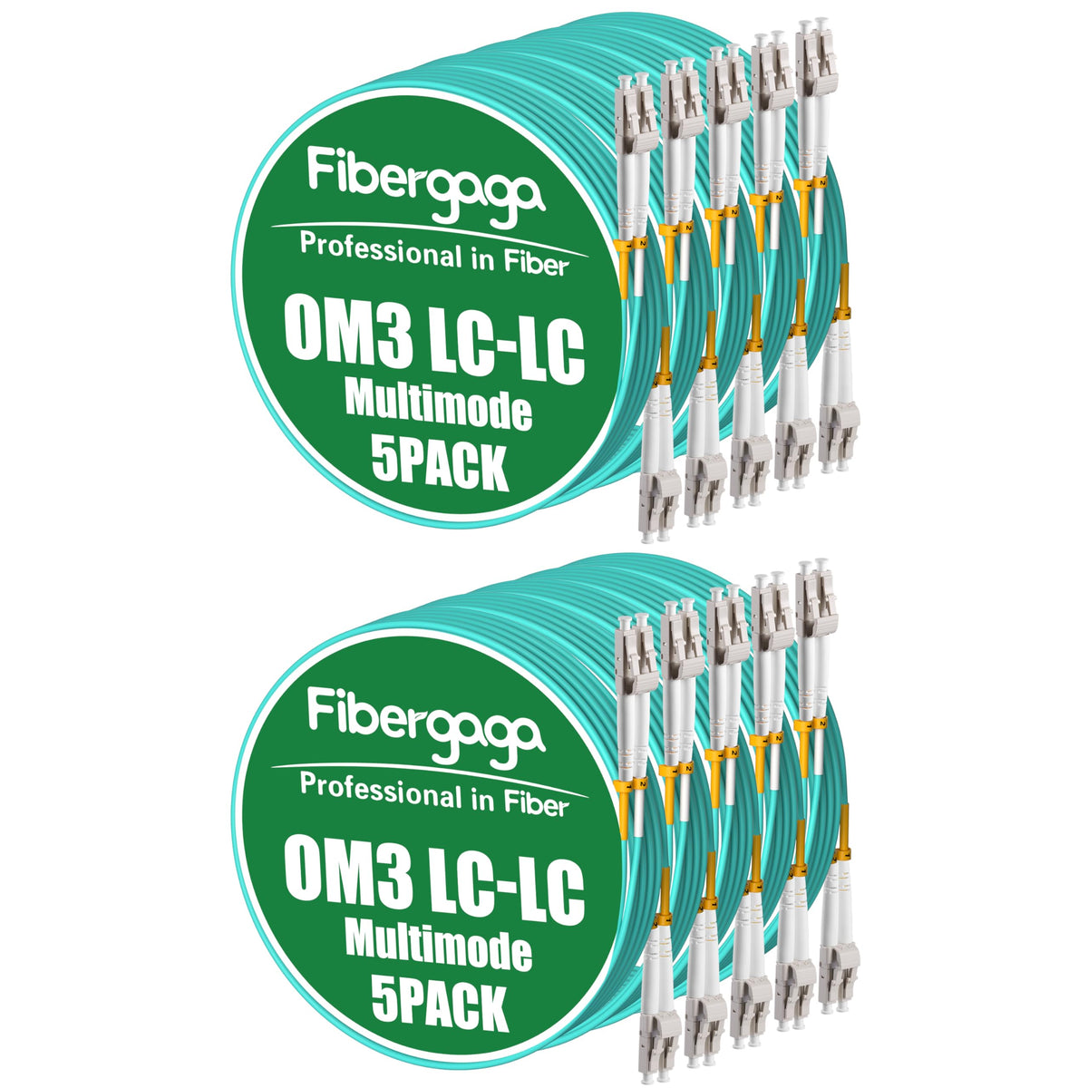 Fibergaga LC-to-LC connectors showing clean mating faces and low loss