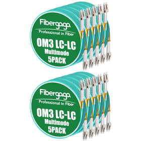 Fibergaga OM3 LC to LC patch cable with blue jacket for 10G networks.