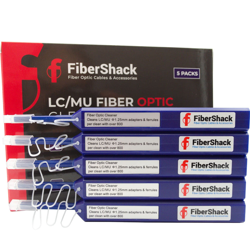 Fibershack 1.25mm LC cleaner pen 5-pack for reliable fiber optic connections.