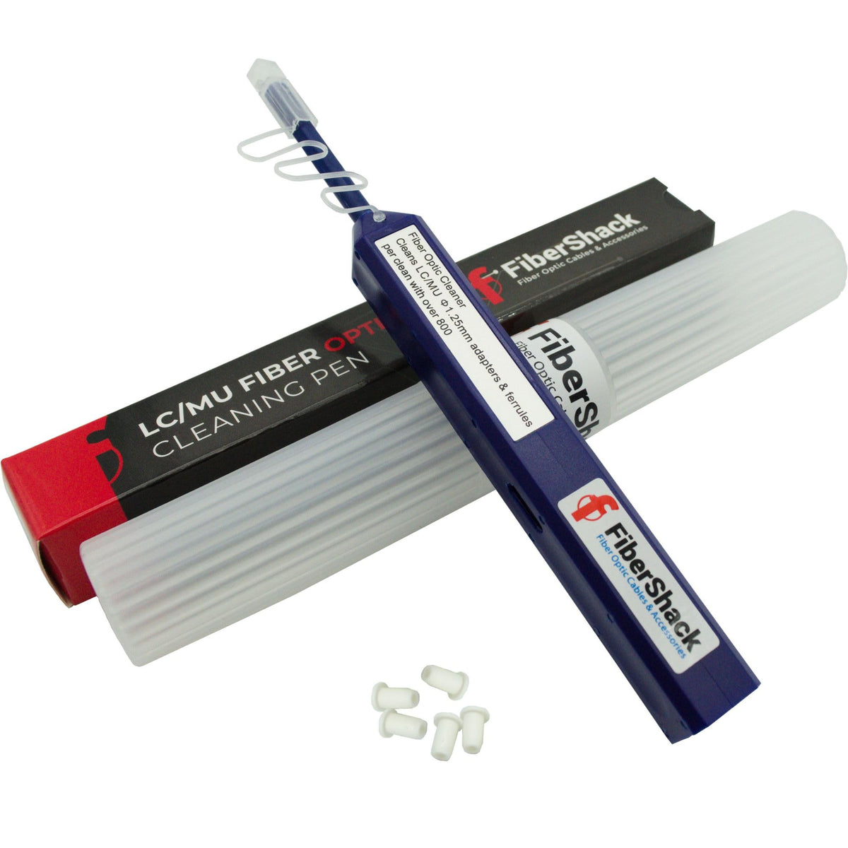 Fibershack 1.25mm LC cleaner pen cleans endfaces for improved reliability.