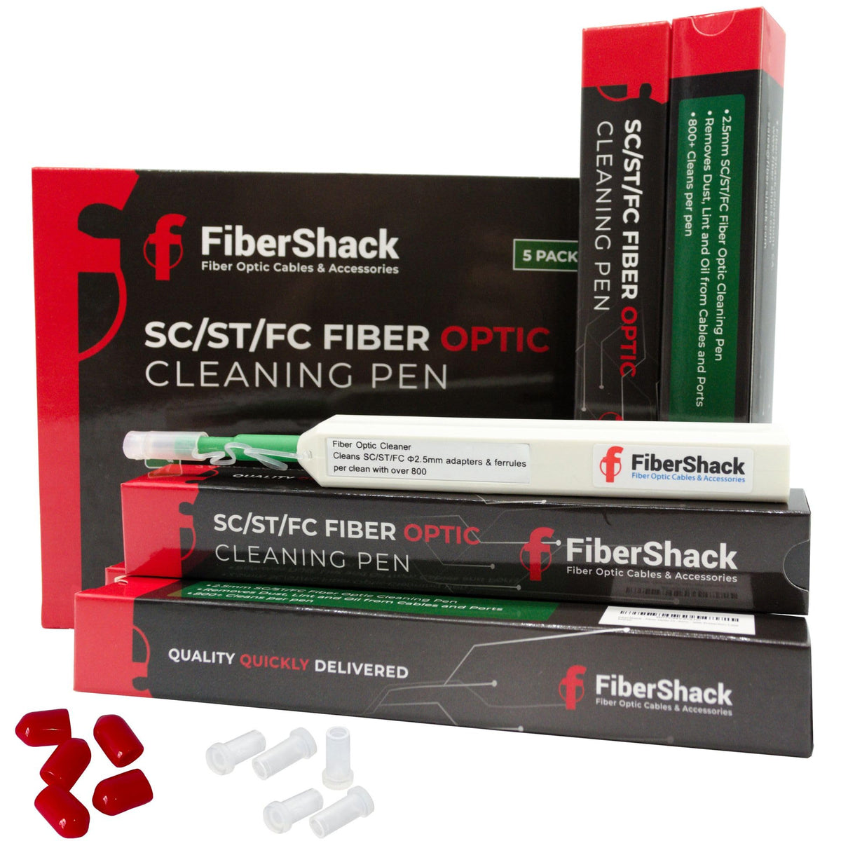 Fibershack 2.5mm SC cleaner pen 5-pack ready for field use, fast endface cleaning