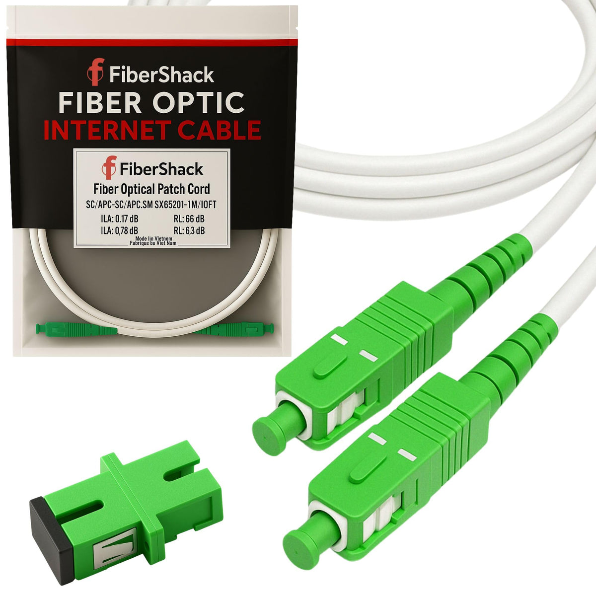 Fibershack white SC/APC to SC/APC patch cable with connectors for FTTH installations