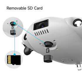 FIFISH V-EVO removable SD card illustrating easy storage and sharing