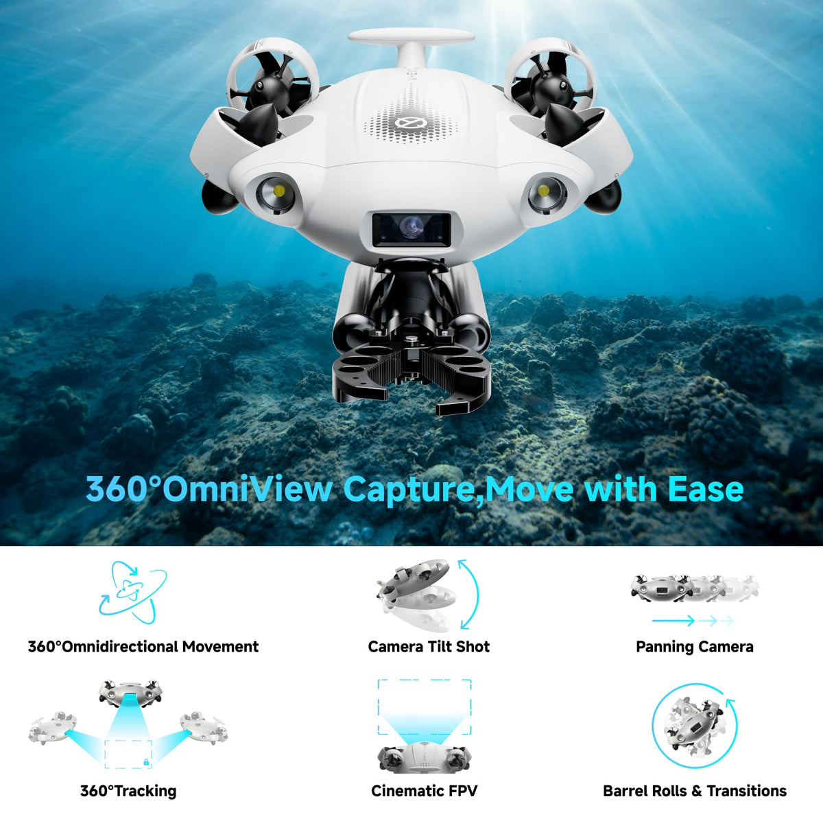 FIFISH V-EVO robotic arm tool attachment enabling versatile underwater tasks