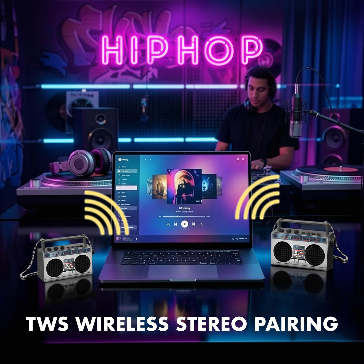 32mm driver units inside 50th Anniversary of Hip Hop mini speaker