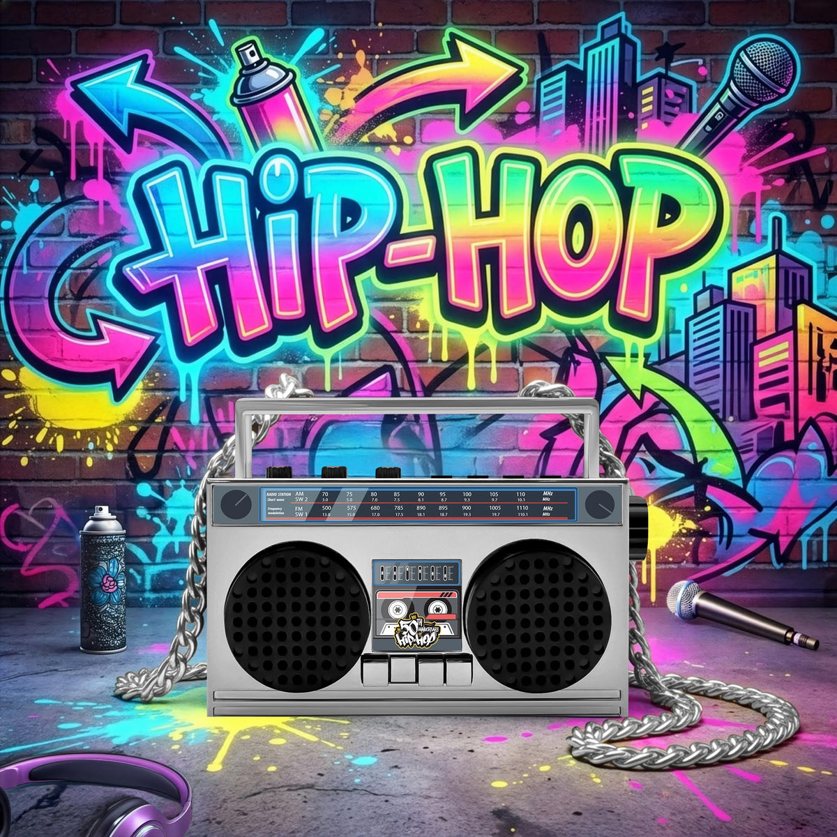 Bluetooth 5.0 connection on 50th Anniversary of Hip Hop portable speaker