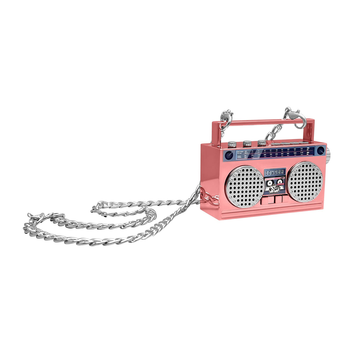 50th Anniversary Hip Hop mini boombox neck chain worn for hands-free listening.