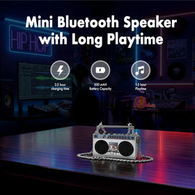 On-board control buttons on 50th Anniversary of Hip Hop wearable speaker