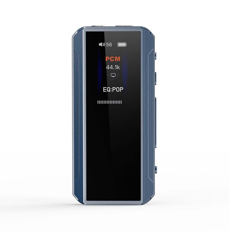 Fiio BTR13 front view blue, compact and portable for on the go listening.