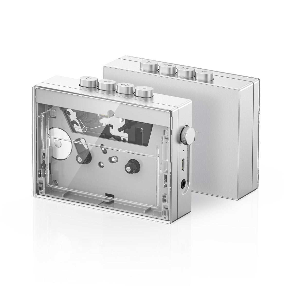 FiiO CP13 transparent case front with large playback buttons for easy control.