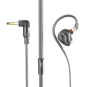 FiiO FH3 aluminum shell close-up, ergonomic comfort for long listening sessions.