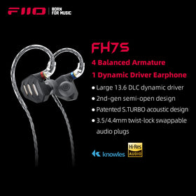 Fiio FH7S hybrid IEM configuration delivers detailed bass and crisp highs.
