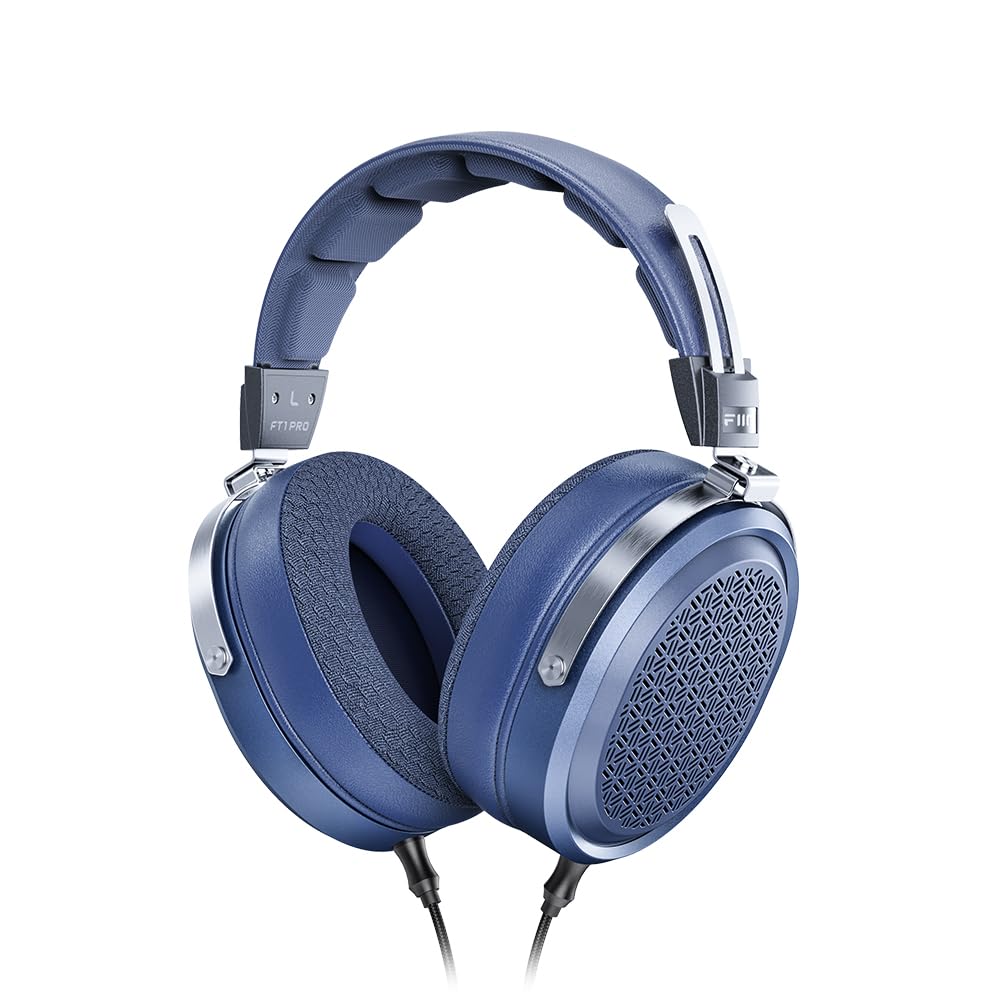 FiiO FT1 Pro open-back flat unit in blue delivering wide soundstage and clarity.