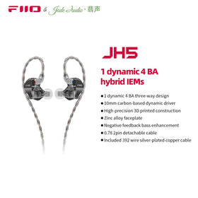 FiiO JH5 shell closeup revealing nozzle and ergonomic contours for secure fit