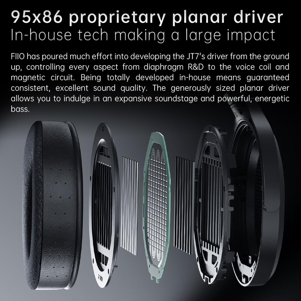 FiiO JT7 dual-magnetic-array view emphasizes high sensitivity for portable use.
