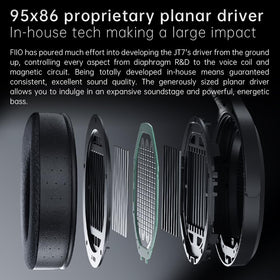FiiO JT7 dual-magnetic-array view emphasizes high sensitivity for portable use.