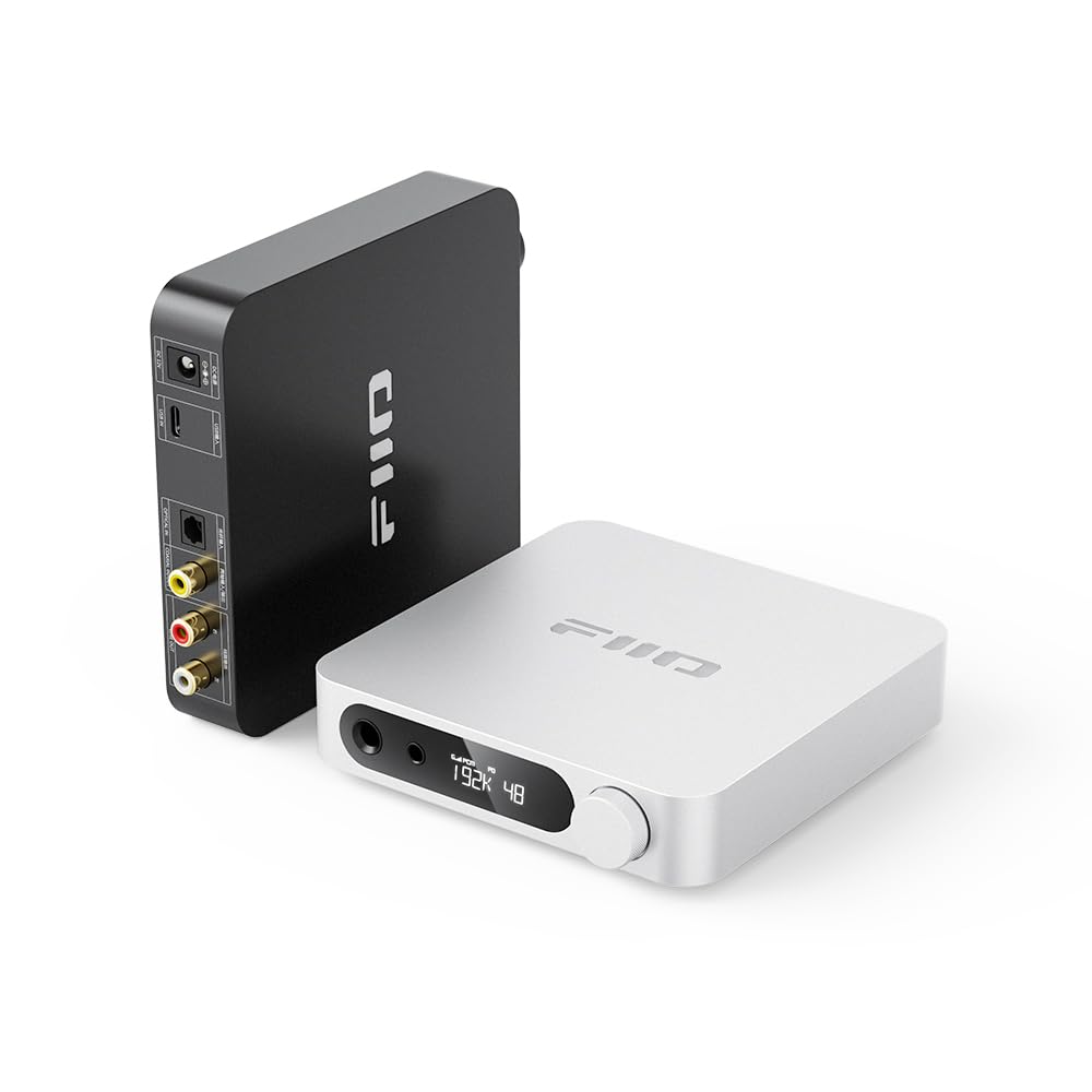 Fiio K11 front view with compact silver aluminum body for desktop setups.