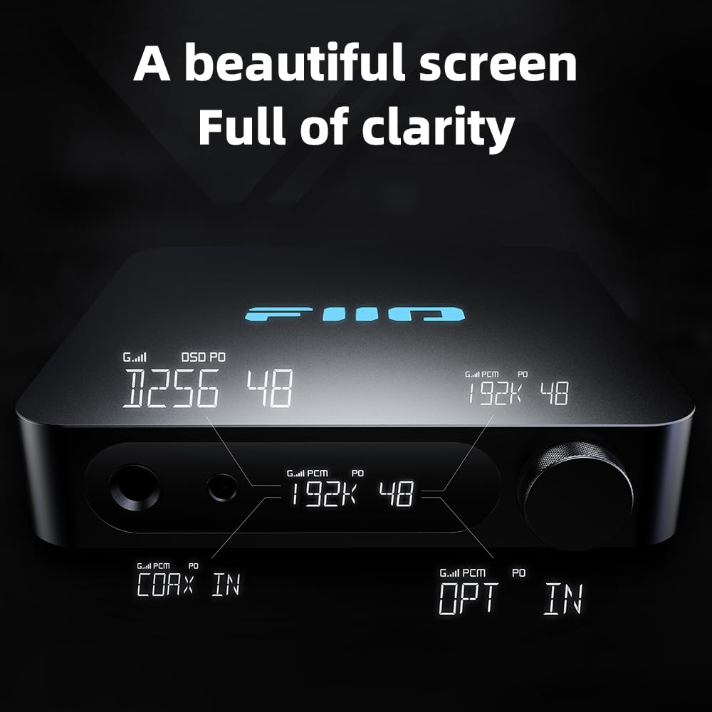 Fiio K11 VA display closeup reveals sampling rate and gain information.
