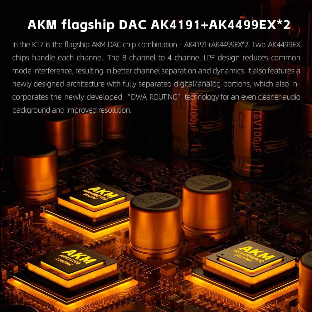 Inside the FiiO K17 showing the DAC and amp board layout