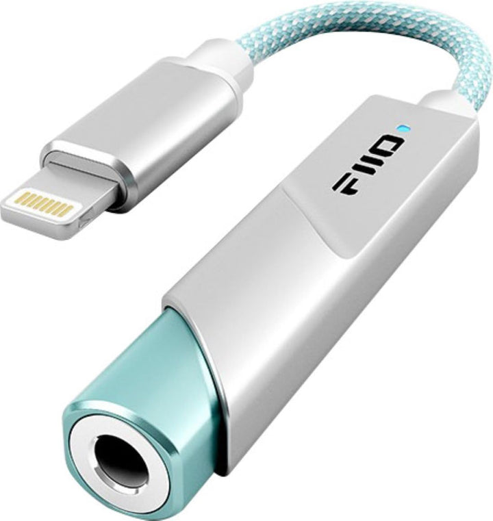 FiiO KA11 front connector showing Lightning plug and 3.5mm jack, delivers high‑res sound