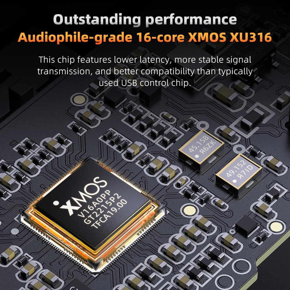 Dual ES9069Q DACs help reduce digital noise for a clearer listening background.