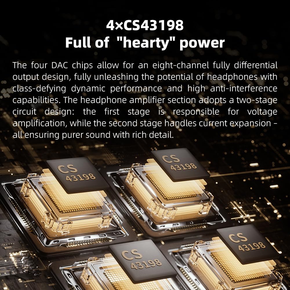 Fiio M21 desktop mode image illustrating 950 mW power for enhanced stationary listening.