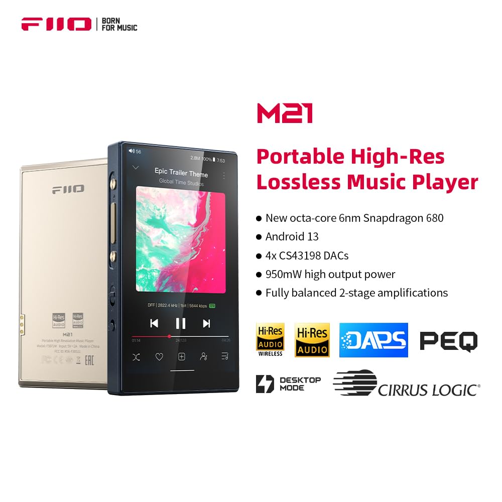 FiiO M21 desktop mode close-up highlighting power-management control