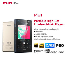 FiiO M21 desktop mode indicator shows power-saving setup for extended listening.