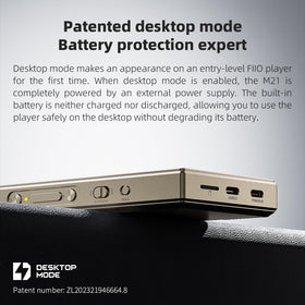 Fiio M21 portable music device in use with headphones for on-the-go listening.
