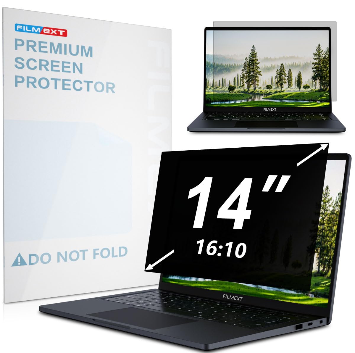 FILMEXT 14in laptop privacy filter with precise dimensions for snug privacy.