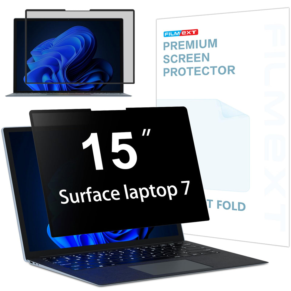 FILMEXT front view showing privacy screen fitted on Surface Laptop 15 inch for secure viewing