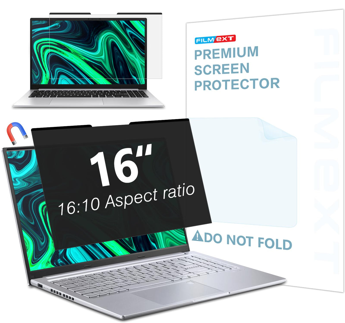 FILMEXT front view of 16 inch privacy screen showing full-fit clarity and protection