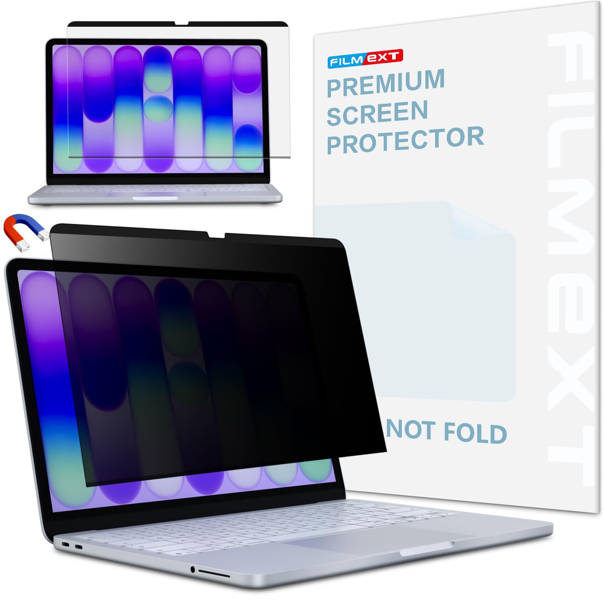 FILMEXT front view showing fitted privacy screen protecting display