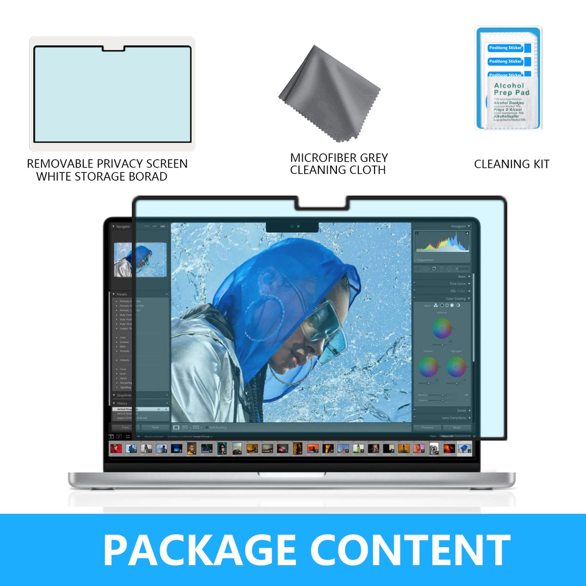 FILMEXT in-box kit includes microfiber cloth and easy setup guide