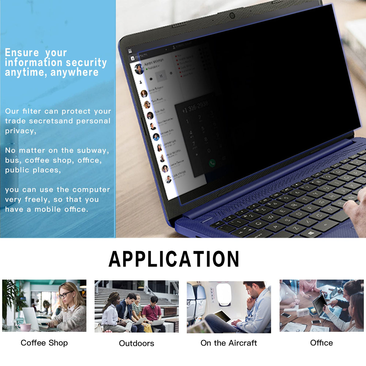 Filmext 13.3-inch privacy screen bubble-free installation demonstrates easy setup.