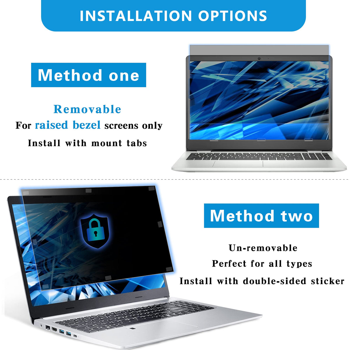 Filmext 13.3-inch privacy screen protects against dust and minor scratches.