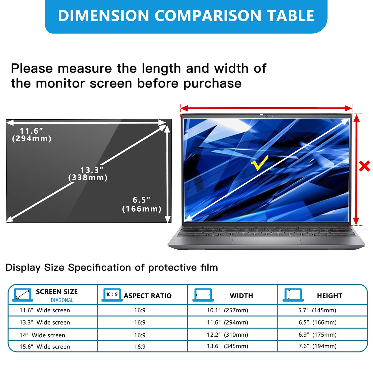 Filmext 13.3-inch privacy screen side view shows privacy at a 30-degree angle.