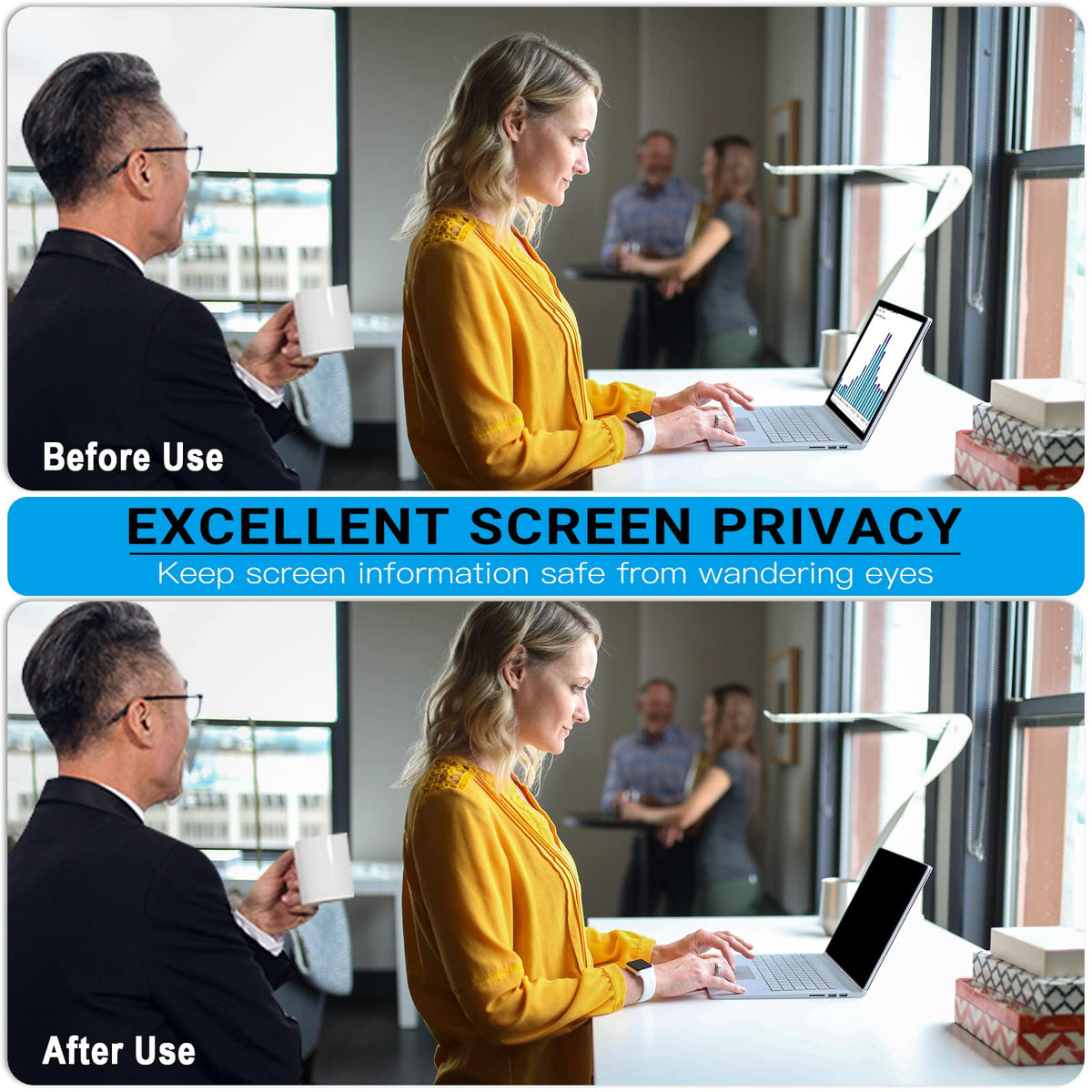 FILMEXT privacy screen matte side reduces glare during daytime use
