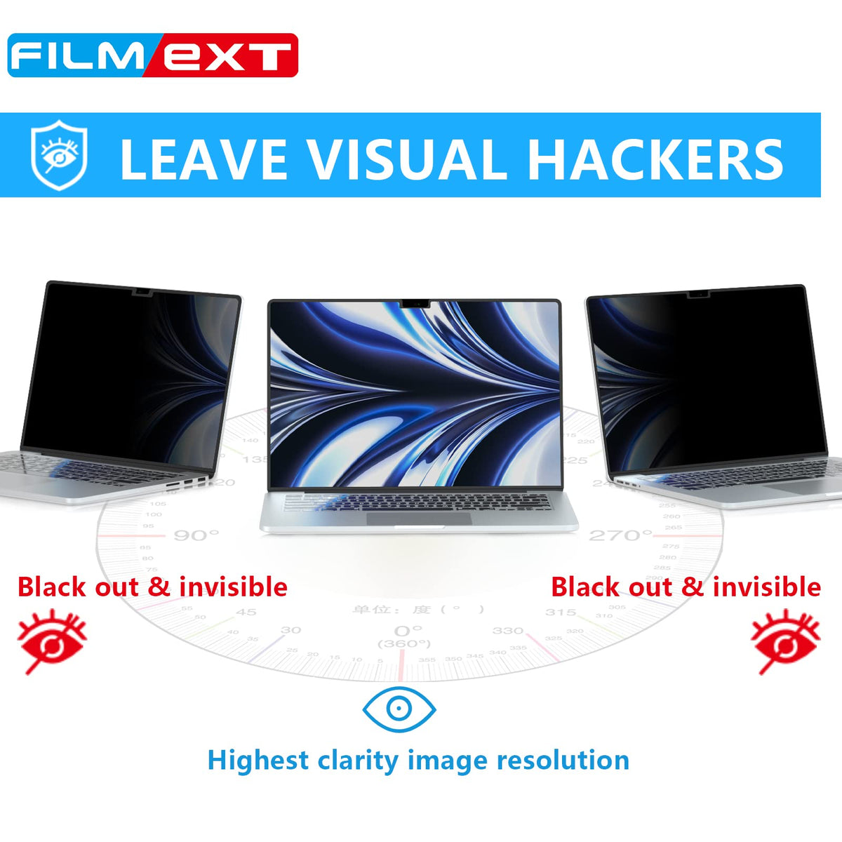 FILMEXT privacy effect from side view showing blocked screen to protect information