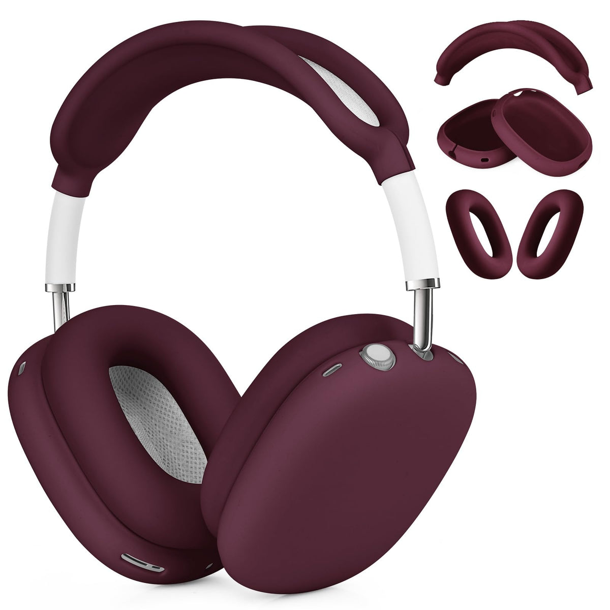 Filoto AirPods Max burgundy case covers the headphones for protection and style.