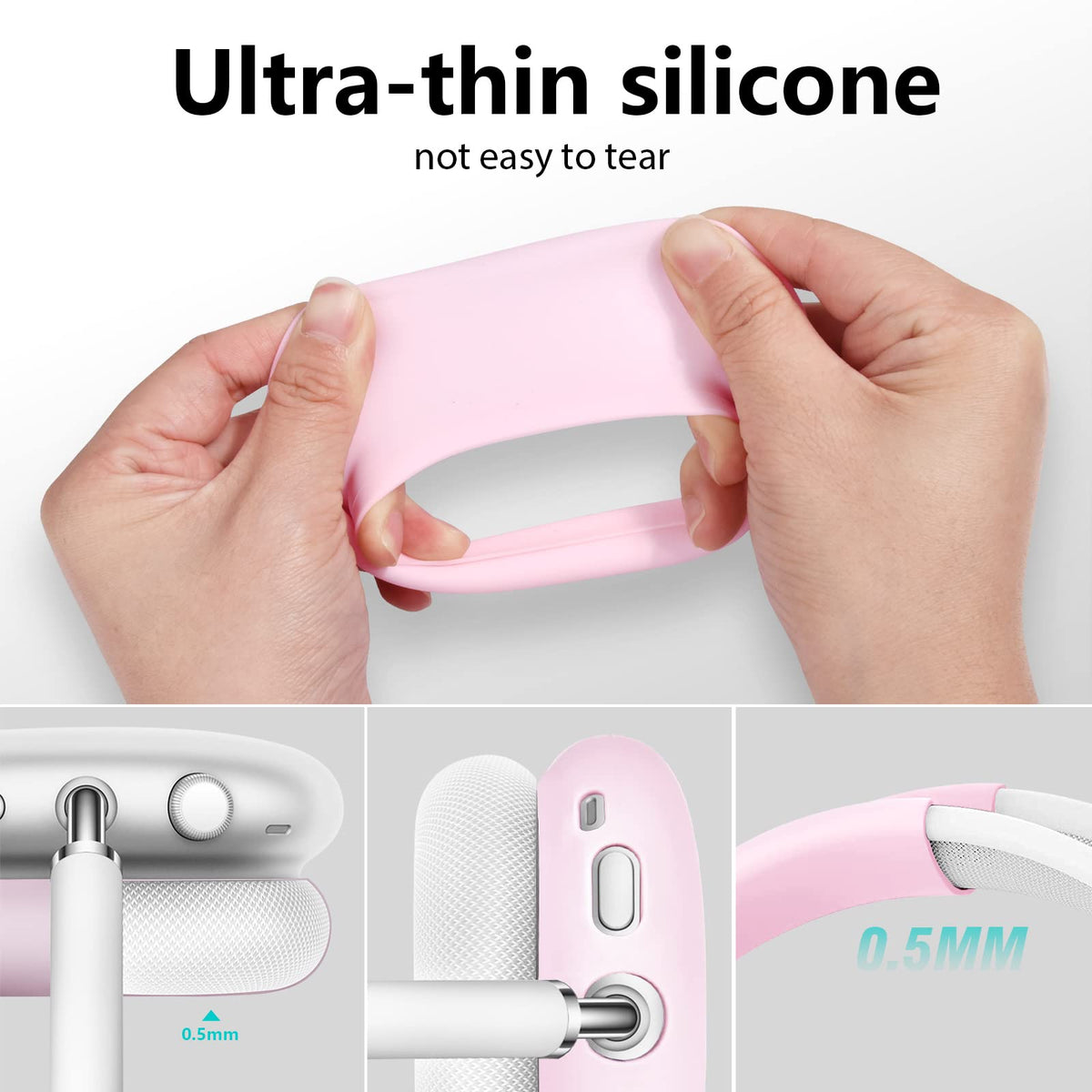 Filoto silicone finish improves grip and comfort for AirPods Max during use.