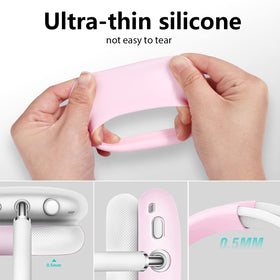 Filoto silicone finish improves grip and comfort for AirPods Max during use.
