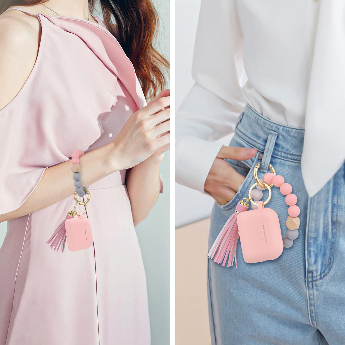 Filoto attached to a bag with keychain, keeping AirPods safe and visible