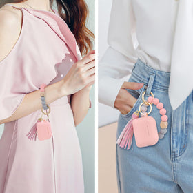 Filoto attached to a bag with keychain, keeping AirPods safe and visible