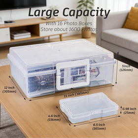 Find Scrapblooms 16-inner-box capacity organizer keeping 4x6 photos neatly arranged.