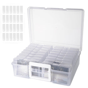 Find Scrapblooms photo storage box with handle—clear design for quick access.
