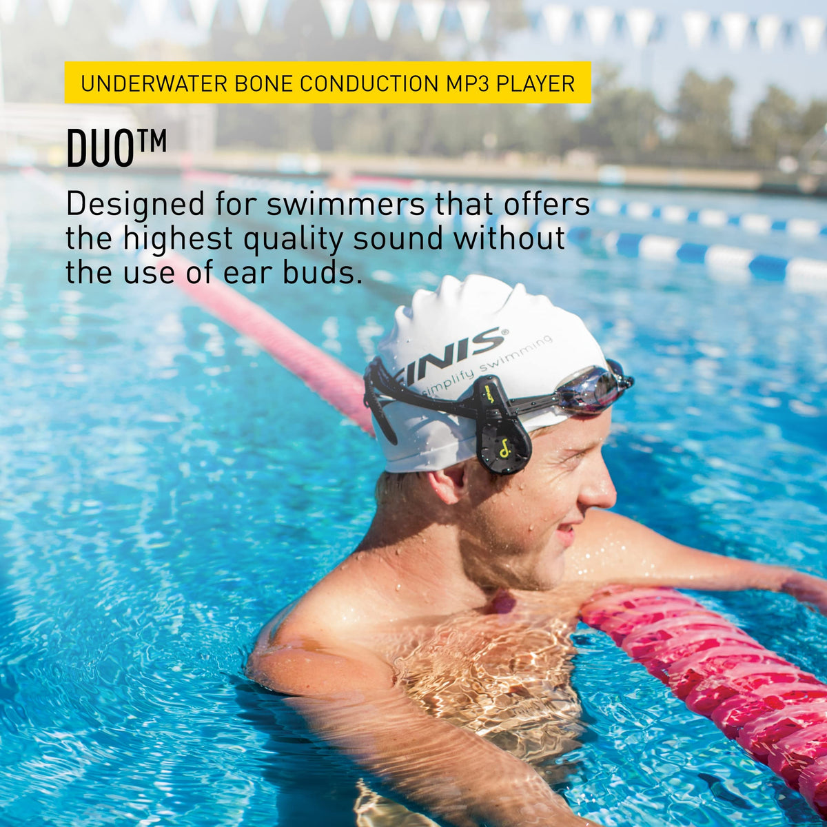 FINIS Duo bone conduction headphones delivering sound for laps