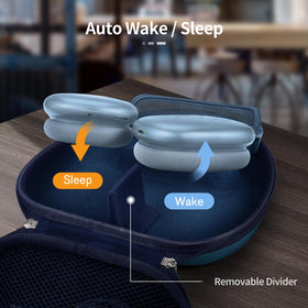 FINTIE AirPods Max case features auto wake/sleep to save battery on the go.