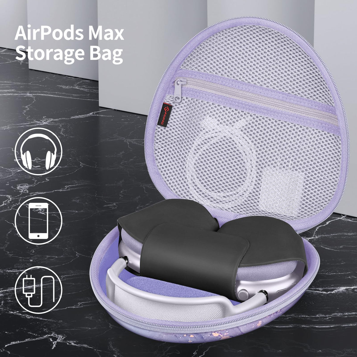 FINTIE AirPods Max case mesh pocket for organized cables and accessories
