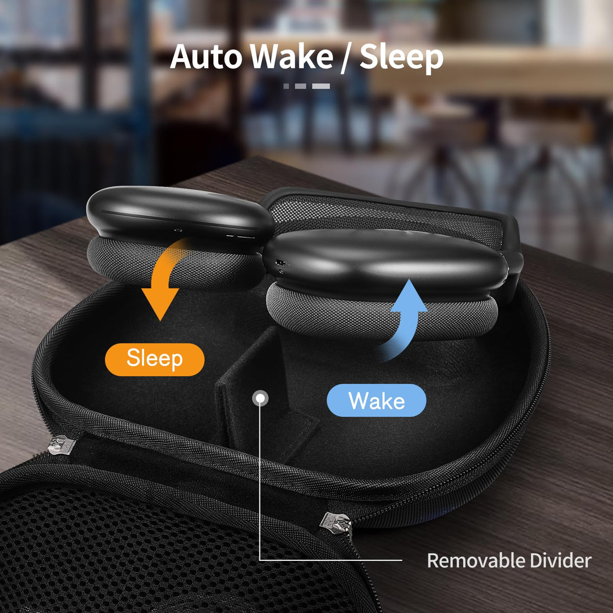 FINTIE AirPods Max case opened shows organized interior space